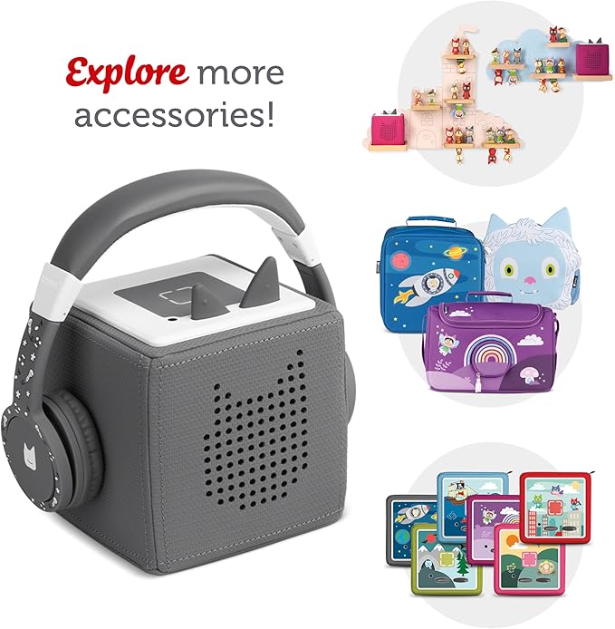 Tonies Foldable Wired Headphones for Kids - Comfortably Designed to fit On-Ear - Works with Toniebox 1 and All 3.5mm Devices - Gray