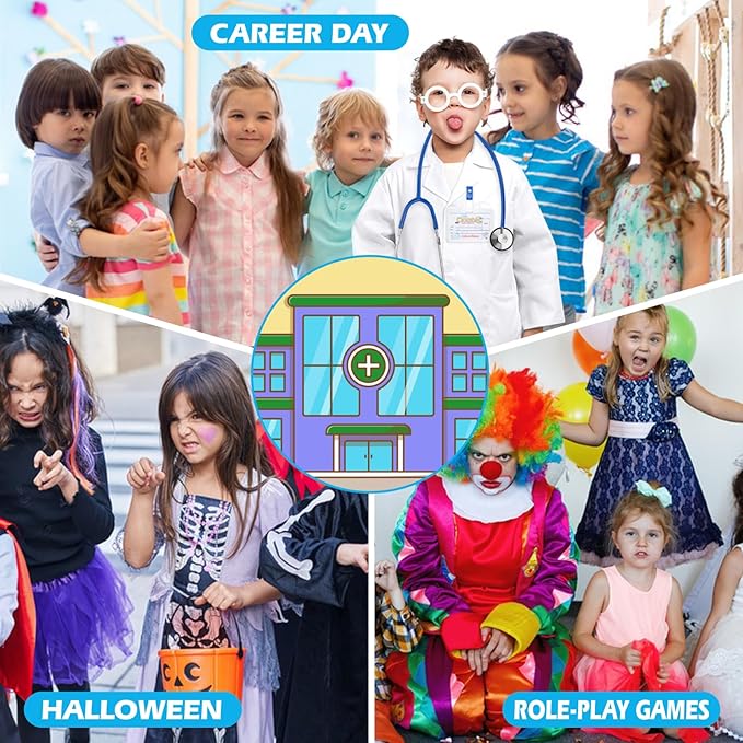 Doctor Costume for Kids, Toddler Doctor Lab Coat with Kids Stethoscope, Halloween Scientist Costume for Boys Girls