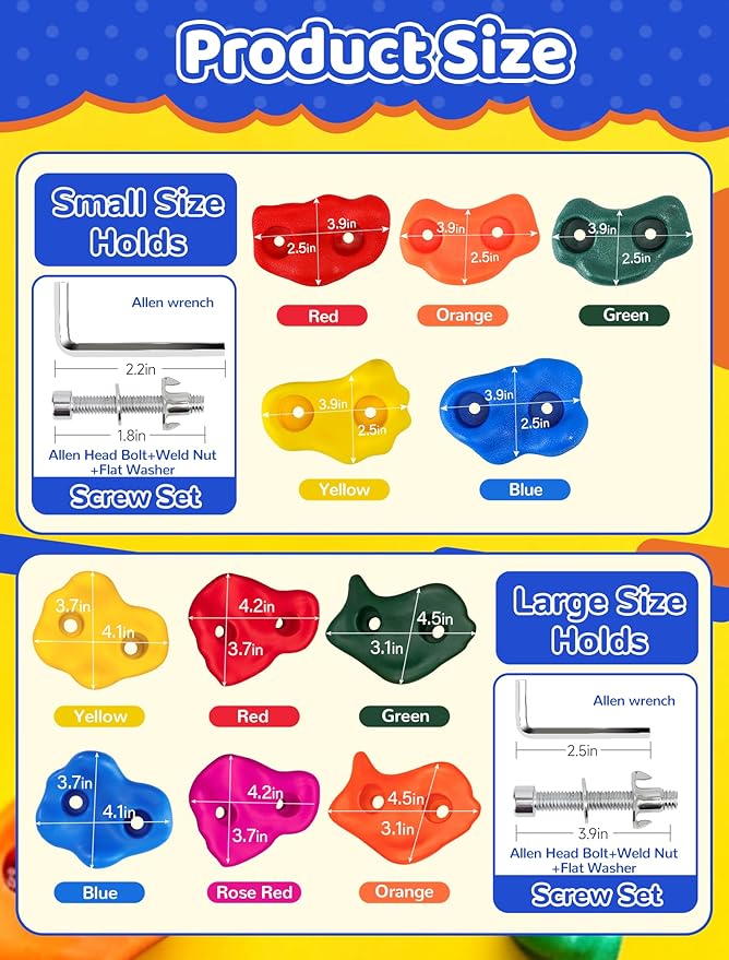 Rock Climbing Holds, 15PCS Climbing Wall for Kids, Climbing Set for Adult Indoor and Outdoor(Small Size)