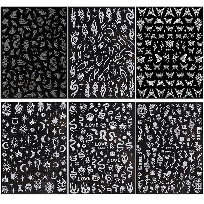 White Totem Nail Art Adhesive Sticker 3D Self-Adhesive Nail Decals Art Design Holographic Stars Moon Snake Nail Art Sticker Decoration for Women Manicure Tips Acrylic Nails DIY Nails Art Supplies