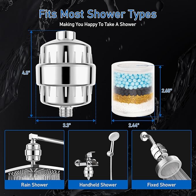 High Output Revitalizing Shower Filter, Keycozy Shower Filter for Hard Water Remove Chlorine, and Dramatically Improves The Condition of Your Skin, Hair and Nails,KPF001