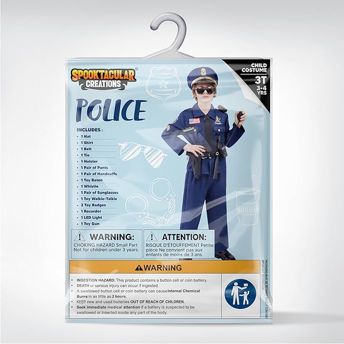 Spooktacular Creations 14PCS Halloween Police Costume for Kids, Police Officer Costume for Boys, Toddler RolePlay Party
