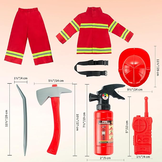 Breevo Firefighter Costume for Kids 2T-6, Halloween Fireman Costume for Boys Girls