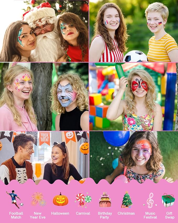 Lictin Face Body Painting Kit, 26 Colors Rainbow Body Paint for Kids Adults, Safe & Non-Toxic Water Based Split Cake Face Paint Palette, Party Makeup Set for Halloween Christmas Cosplay