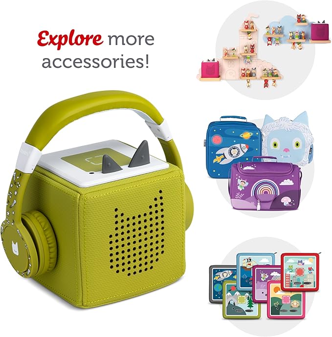 Tonies Foldable Wired Headphones for Kids - Comfortably Designed to fit On-Ear - Works with Toniebox 1 and All 3.5mm Devices - Green