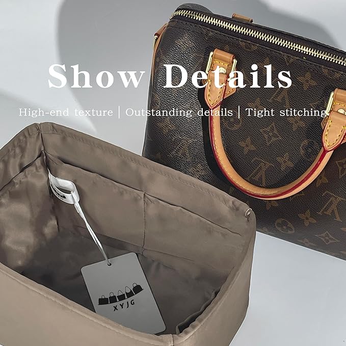 Purse Handbag Silky Organizer Insert Keep Bag Shape Fits LV Speedy 16/20/25/30/35/45 bags, Luxury Handbag Tote Lightweight Sturdy(Etoupe grey, Speedy 20)
