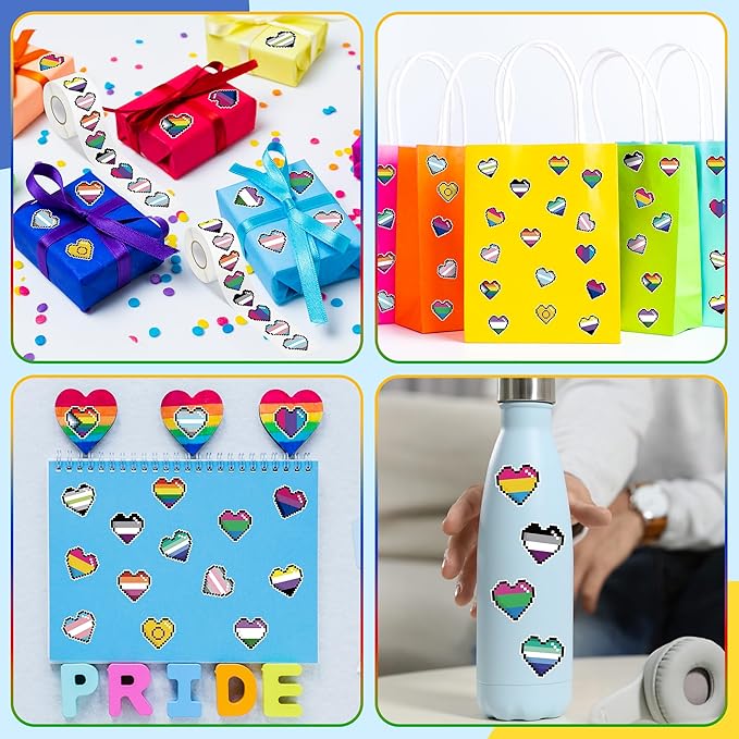 LGBTQ+ Pride Month Sticker - 1000 Pcs LGBTQ Pride Month Heart-Shaped Waterproof Vinyl Reusable Laptop Stickers Coloring Book Scrapbook Water Bottle Page Activity Pad Party Favors Skateboard