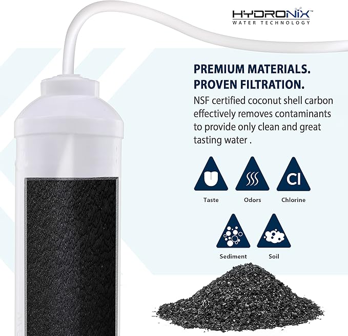 Hydronix 5 Pack ICF-10 Reverse Osmosis Post Polishing, Fridge & Ice Inline Coconut GAC Water Filter, 2000 Gal 1/4" NPT