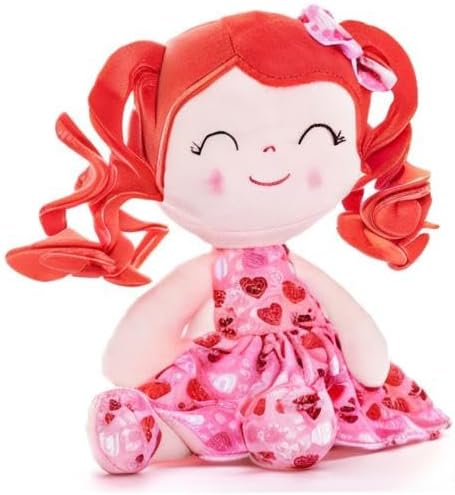 Gloveleya Toddler Girls Backpack Baby Girl Gifts Curly Hair Dolls I Love You Plush Doll with Heart Printed Dress Love Series 9inches