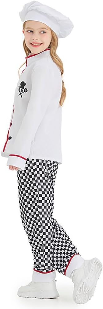 ODOLDI Kids Chef Costume - Boys Girls Coat, Pants, and Hat - 3PCS Toddler Dress Up Outfits