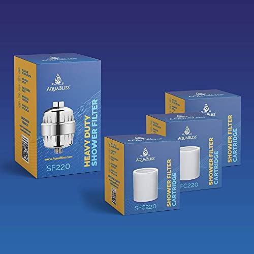 AquaBliss SF220 Shower Filter with 1 Replaceable Multi-Stage Filter Cartridge Inside - Plus 3 Extra SFC220 Filter Cartridges (Exclusive Bundle)