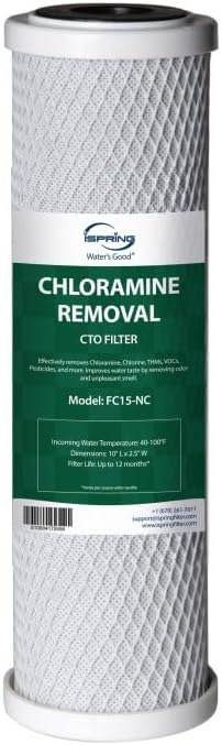 iSpring FC15-NC Replacement CTO Carbon Block Water Filter Cartridge for Under Sink Water Filtration System, Reduces Chloramine, White, Pack of 1