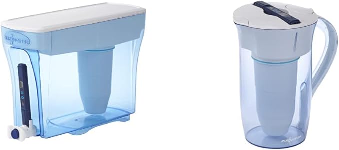 ZeroWater 23-Cup 5-Stage Water Filter Dispenser (0 TDS) and 10-Cup Ready-Pour 5-Stage Water Filter Pitcher (0 TDS) for Improved Tap Water Taste