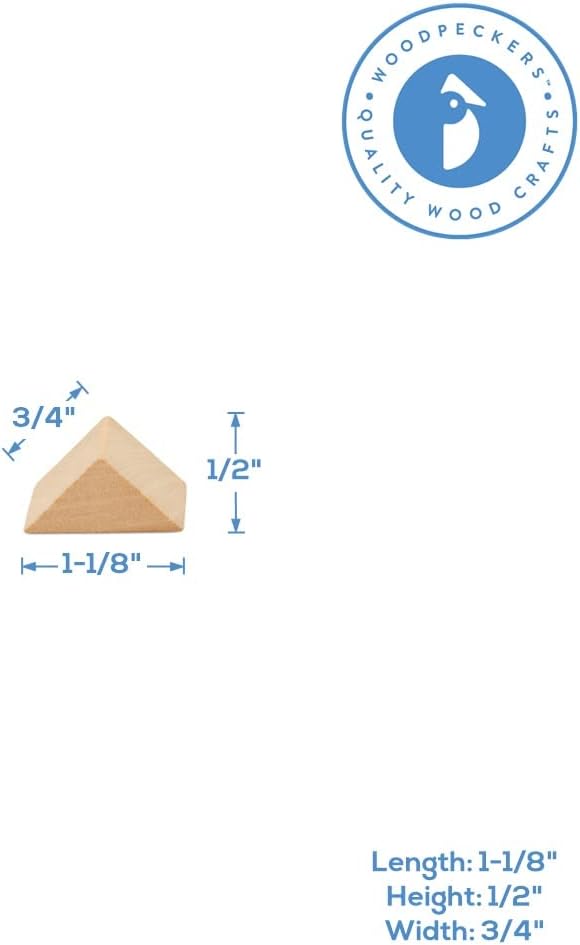 Triangle Wood Building Blocks 1-1/8-inch, Pack of 25 Unfinished Wood Blocks for Crafting, Loose-Parts, by Woodpeckers