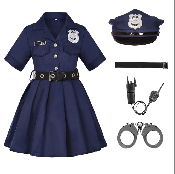 Girls Police Officer Costume Kids Cop Uniform Toddler Policeman Outfit, Police Dress Up Career Day Halloween Gifts