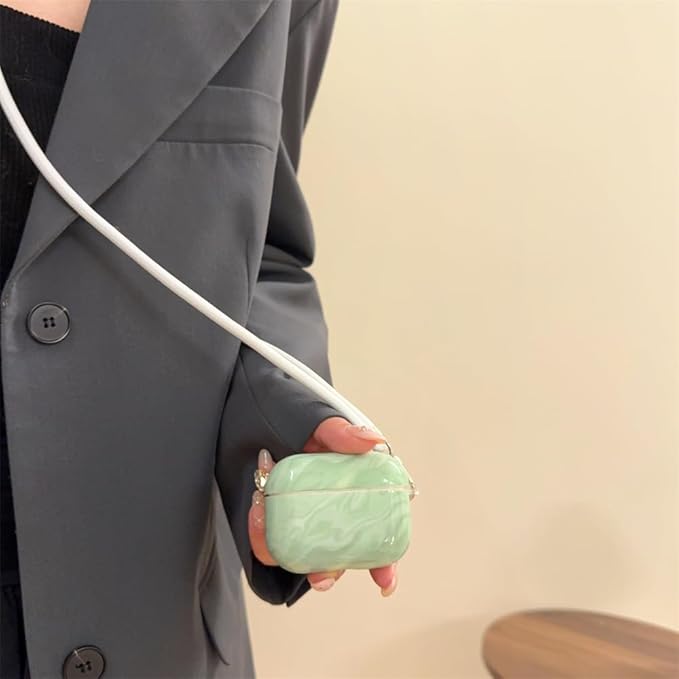 Compatible AirPods Pro 1st/2nd Gen Case (2023/2022/2019) - Cute Green Marble Silicone Cover with Detachable Neck Strap, Shockproof Travel Protection Case for Women & Men-Keychain Accessories