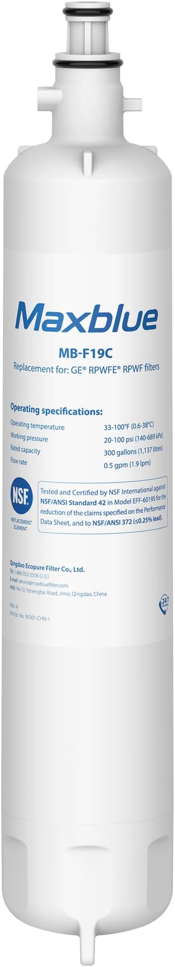 Maxblue Replacement for GE® RPWFE®, RPWF (with CHIP) Refrigerator Water Filter, Compatible with WSG-4, WF277, GFE28GMKES, PFE28KBLTS, GFD28GSLSS, PWE23KSKSS, GYE22HMKES, DFE28JSKSS