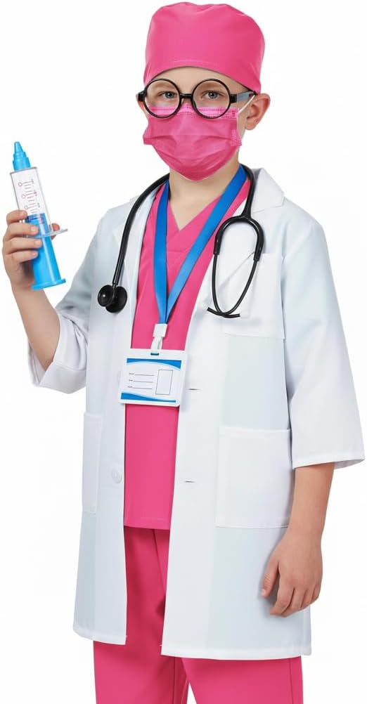 Doctor Costume for Kids Scrubs Pants with Accessories Set Children Party Cosplay 3-12 Years