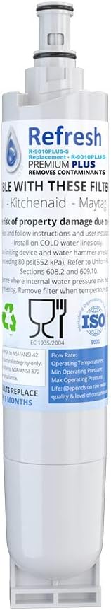 Refresh NSF-53 Replacement Refrigerator Water Filter Compatible With Whirlpool 4396508, 4396510, EDR5RXD1, NLC240V, Kenmore 9085, Kitchenaid, Maytag, and Whirlpool Side By Side (1 Pack)
