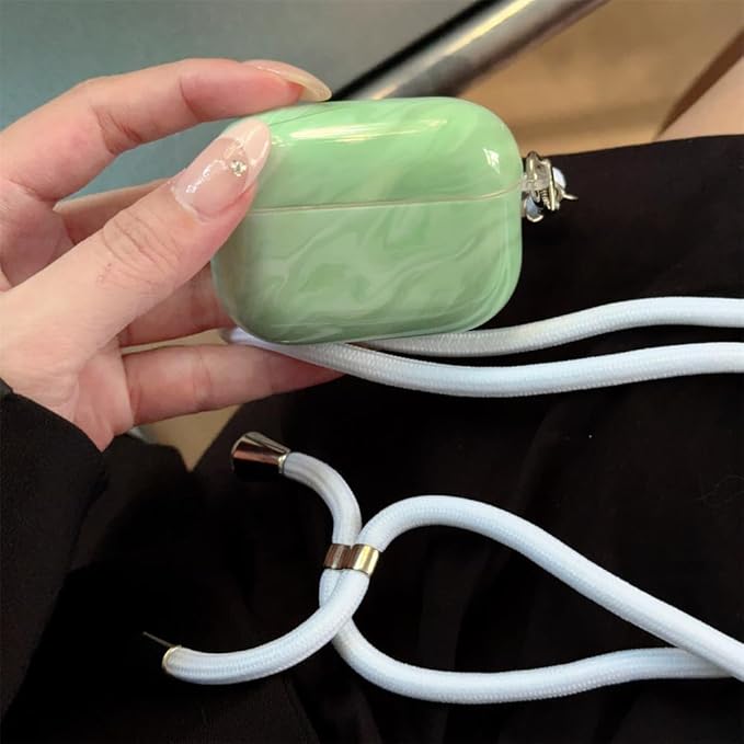 Compatible AirPods Pro 1st/2nd Gen Case (2023/2022/2019) - Cute Green Marble Silicone Cover with Detachable Neck Strap, Shockproof Travel Protection Case for Women & Men-Keychain Accessories