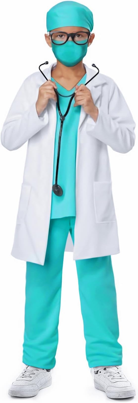 Doctor Costume for Kids Scrubs Pants with Accessories Set Children Party Cosplay 3-12 Years