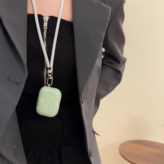 Compatible AirPods Pro 1st/2nd Gen Case (2023/2022/2019) - Cute Green Marble Silicone Cover with Detachable Neck Strap, Shockproof Travel Protection Case for Women & Men-Keychain Accessories