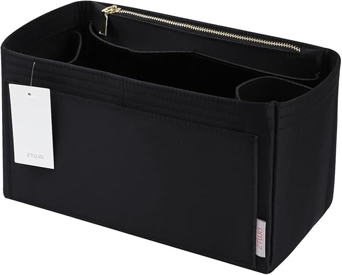 ZTUJO Purse Organizer Insert For Handbags, Silky Touching Bag Organizer Insert With Bottle Holder, Perfect for Speedy, Neverfull, Tote,ONTHEGO,Artsy,Handbag and More (Slender Medium, Silky Black)