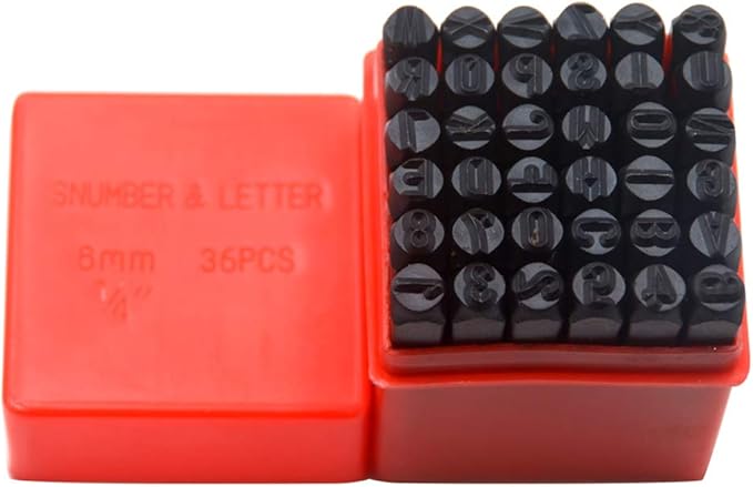 Oudtinx Number and Letter Stamp Set (36 Piece Punch Set/A-Z & 0-9) Hardened Steel for Metal Wood, Leather- 1/4" (6mm)