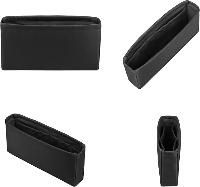 Organizer Insert with Silky Satin Compatible with Chanel Classic Flap Small 23, Lightweight Insert for Chanel Flap Bag (Black, CF Small)
