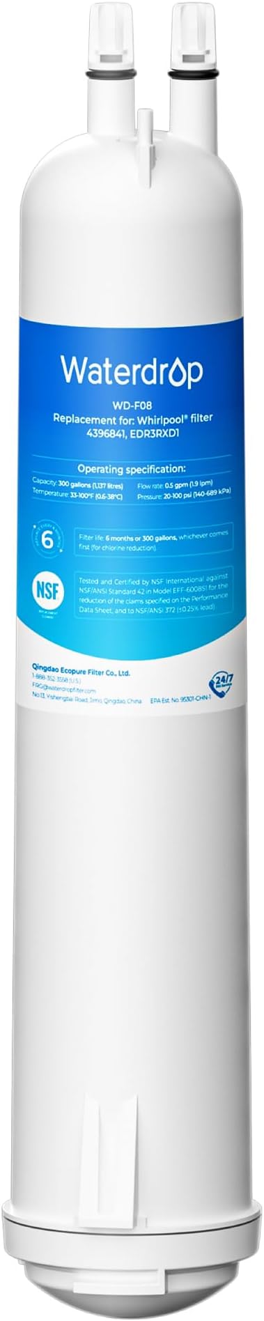 Waterdrop 4396841 Replacement for Everydrop® Filter 3, EDR3RXD1, 4396710, Kenmore® 46-9083, 46-9030, Refrigerator Water Filter,1 Filter