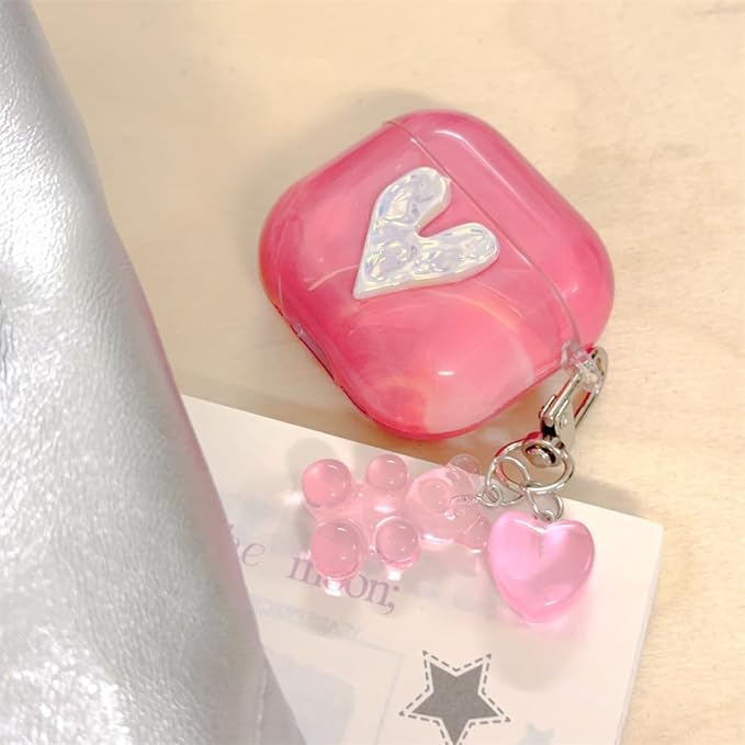 AirPods 4 Case with Neck Strap - Pink Marble Heart Design, Shockproof Silicone Protective Cover for Women Travel, Compatible with AirPods 4/4(2024 NC) & Detachable Keychain,Cute