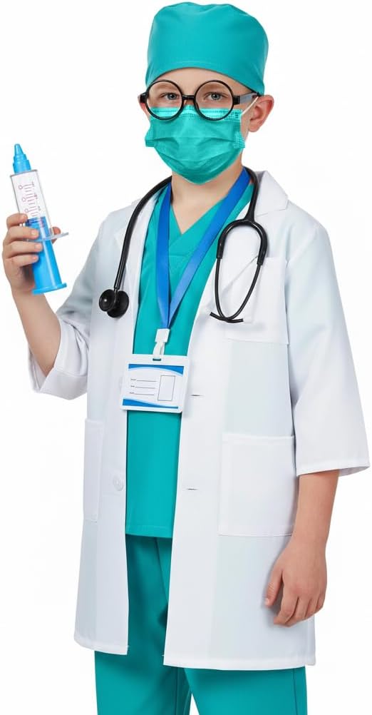 Doctor Costume for Kids Scrubs Pants with Accessories Set Children Party Cosplay 3-12 Years
