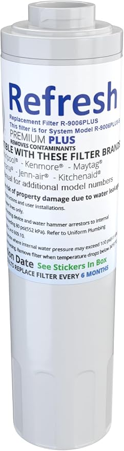 Refresh NSF-53 Replacement Refrigerator Water Filter for Maytag PUR FILTER 4, Whirlpool EDR4RXD1, Everydrop Filter 4, UKF8001AXX-750, 4396395, PuriClean II and Kenmore 469006, 46 9006, 9006 (1 Pack)