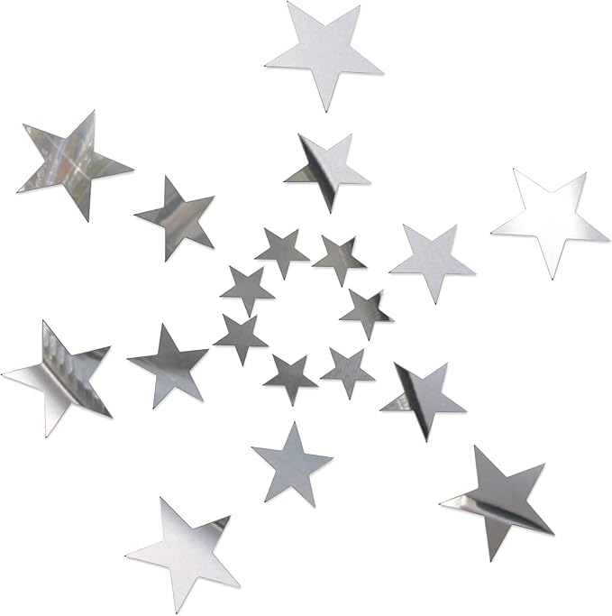 40 Pcs Silver Stars Mirror Wall Stickers, 3D Acrylic Mirror Wall Decorations for Living Room Removable Stars Stickers Art Decal for Bedroom Wedding Birthday DIY Wall Decor (Silver)