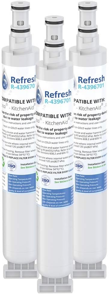 Refresh Replacement Refrigerator Water Filter for Whirlpool EDR6D1, 4396701, 4396702, WF293, EDR6D1, Filter6, L200V, LC200V, 2301706, RWF2000A, EFF-6001A, SGF-W10 and Kenmore 9915, 46-9915 (3 Pack)
