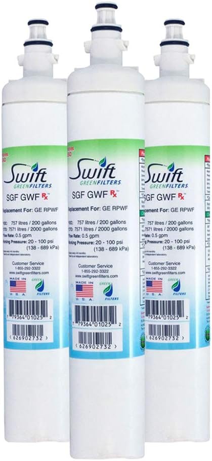 Swift Green Filters SGF-GWF Rx Compatible Refrigerator Water Filter for GWF, RPWF(Does not Fit in RPWFE), WSG-4,PFE29P, Made in USA (3 Pack)