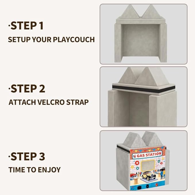 Play Couch Panels – Gas Station Theme Foam Modular Sofa Panels with Adjustable， Soft Couch Accessories for Creative Arrangements， 33.5×37in