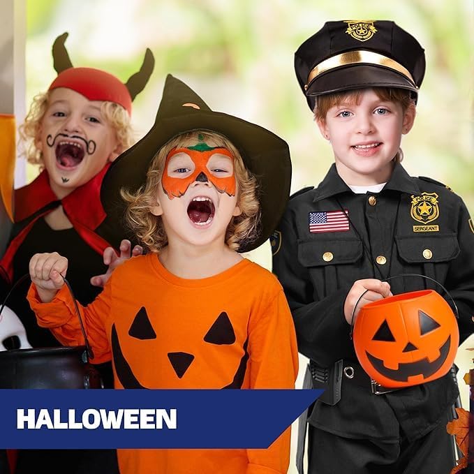Kangaroo Police Costume for Kids – 12 Pc Black Cop Outfit with Hat, Badge, Handcuffs, Holster & More