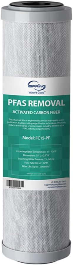 iSpring FC15-PF SGS Tested Replacement Activated Carbon Fiber Water Filter Cartridge for US31-PF Under Sink Water Filtration System and CW31-PF RV Water Filter System, Removes PFAS, Up to 12 Months