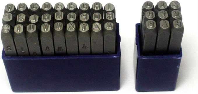 Oudtinx Number and Letter Stamp Set (36 Piece Punch Set/A-Z & 0-9) Industrial Grade Hardened Carbon Steel Metal - 5/32" (4mm) Characters - Perfect for Imprinting Metal, Wood, Plastic, Leather, More!