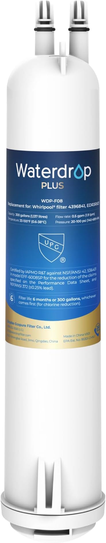 Waterdrop Plus EDR3RXD1 Replacement for Everydrop® Filter 3, 4396841, 4396710, 46-9083, 46-9030, NSF/ANSI 401&53 Refrigerator Water Filter
