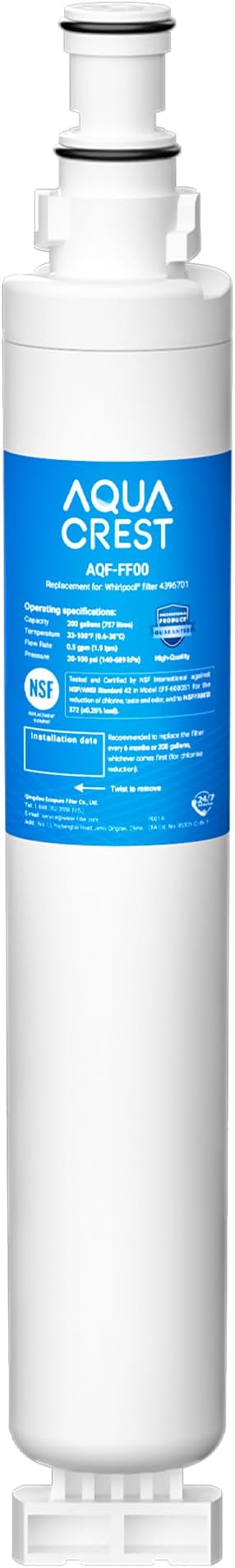 AQUA CREST 4396701 Refrigerator Water Filter, Compatible with Whirlpool 4396701, 4396702, EDR6D1, EveryDrop Filter 6, Kenmore 9915, 46-9915