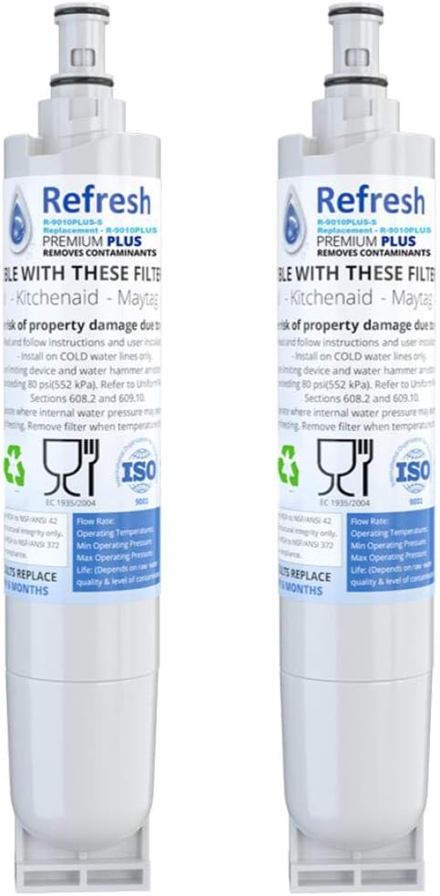 Refresh NSF-53 Replacement Refrigerator Water Filter Compatible With Whirlpool 4396508, 4396510, EDR5RXD1, NLC240V, Kenmore 9085, Kitchenaid, Maytag, and Whirlpool Side By Side (2 Pack)