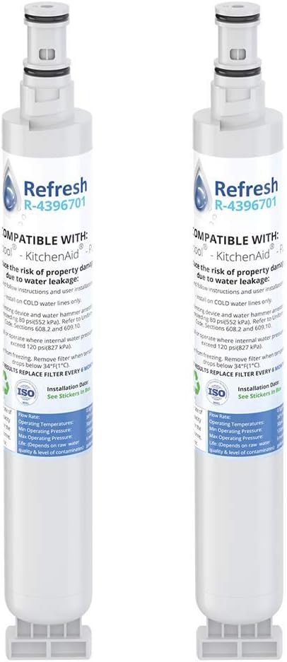 Refresh Replacement Refrigerator Water Filter for Whirlpool EDR6D1, 4396701, 4396702, WF293, EDR6D1, Filter6, L200V, LC200V, 2301706, RWF2000A, EFF-6001A, SGF-W10 and Kenmore 9915, 46-9915 (2 Pack)