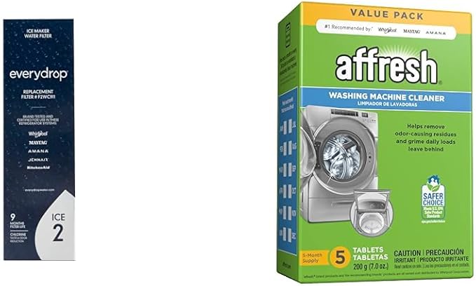 Everydrop by Whirlpool Ice Filter, F2WC9I1, Single-Pack & Affresh Washing Machine Cleaner, Cleans Front Load and Top Load Washers, Including HE, 5 Tablets