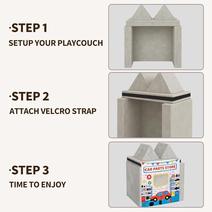 Play Couch Panels – Car Parts Store Theme Foam Modular Sofa Panels with Adjustable， Soft Couch Accessories for Creative Arrangements， 33.5×37in
