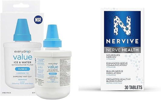 Everydrop Value by Whirlpool, Replacement Water Filter for Samsung DA29-00003G Refrigerator, EVFILTERS1, Single-Pack & Nervive Nerve Health, with Alpha Lipoic Acid, to Fortify Nerve Health