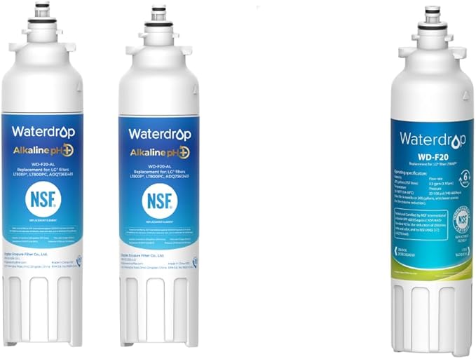 Waterdrop ADQ73613401 Water Filter Bundle, Includes Alkaline Water Filter 2 Pack, Enhances pH, and WD-F20 Replacement Filter, Compatible with LG® LT800P®, ADQ73613402,Kenmore