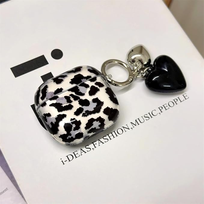 AirPods 4 Case with Neck Strap - Transparent Black Leopard Shockproof Silicone Cover for Women Travel, Compatible with AirPods 4/4(2024 NC) & Detachable Keychain