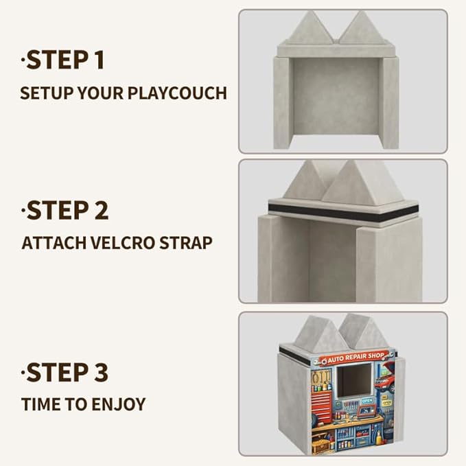 Foam Play Couch Panels - Auto Repair Shop Theme,Soft Sofa Accessories,Modular Play Panels,33.5x37 Inches